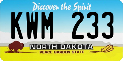 ND license plate KWM233