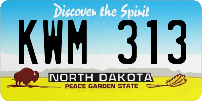 ND license plate KWM313