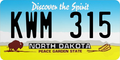 ND license plate KWM315