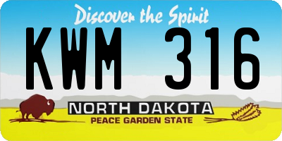ND license plate KWM316