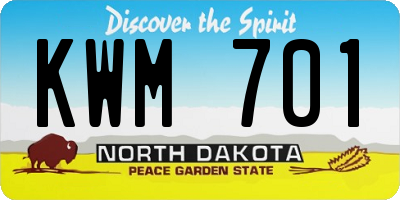 ND license plate KWM701