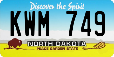 ND license plate KWM749