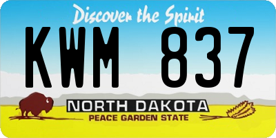 ND license plate KWM837