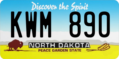 ND license plate KWM890