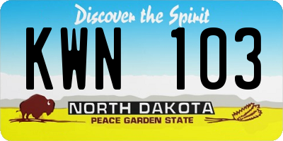 ND license plate KWN103