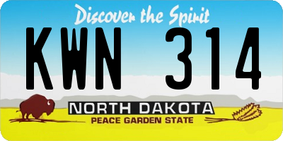 ND license plate KWN314