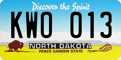 ND license plate KWO013