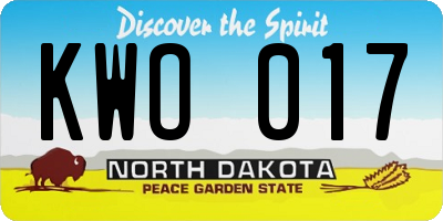 ND license plate KWO017