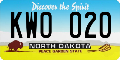 ND license plate KWO020
