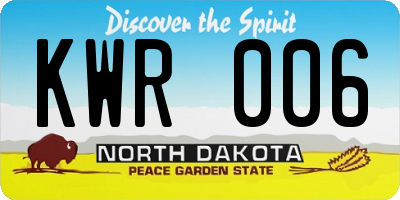 ND license plate KWR006