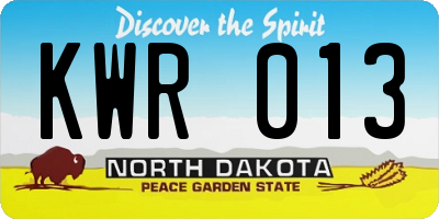 ND license plate KWR013
