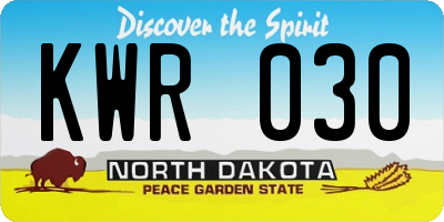ND license plate KWR030
