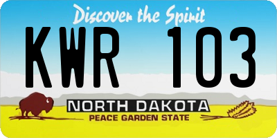 ND license plate KWR103