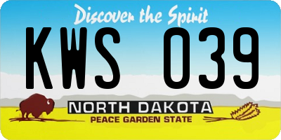 ND license plate KWS039