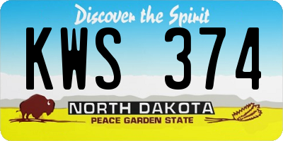 ND license plate KWS374