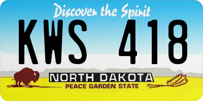 ND license plate KWS418