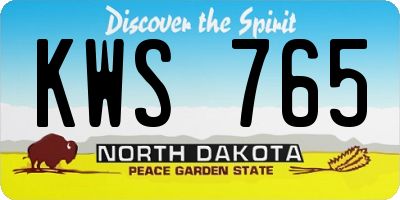 ND license plate KWS765