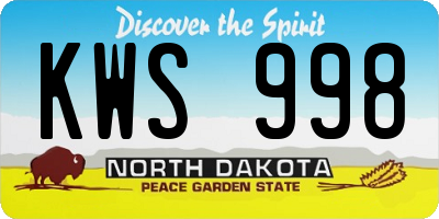 ND license plate KWS998