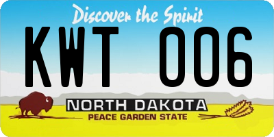 ND license plate KWT006
