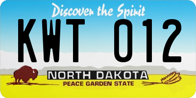ND license plate KWT012