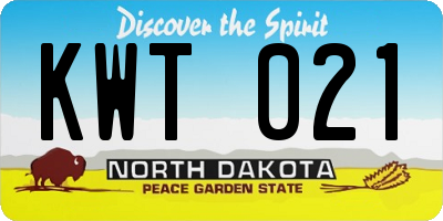 ND license plate KWT021