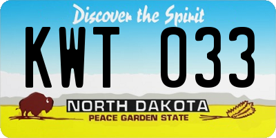 ND license plate KWT033
