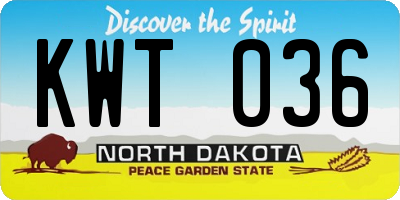 ND license plate KWT036