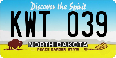 ND license plate KWT039