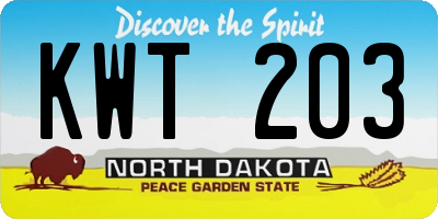 ND license plate KWT203