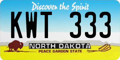 ND license plate KWT333