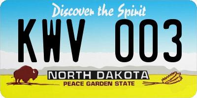 ND license plate KWV003
