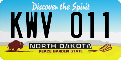 ND license plate KWV011