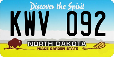 ND license plate KWV092