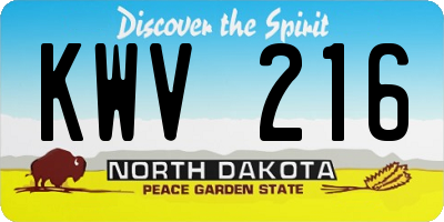 ND license plate KWV216