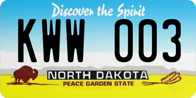 ND license plate KWW003