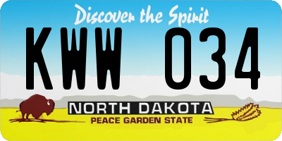 ND license plate KWW034