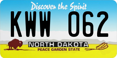 ND license plate KWW062