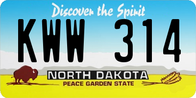 ND license plate KWW314