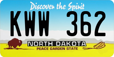 ND license plate KWW362