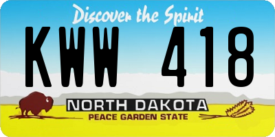 ND license plate KWW418