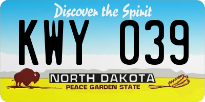ND license plate KWY039