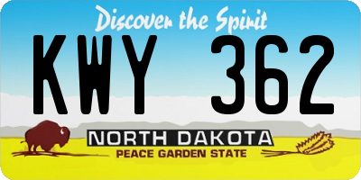 ND license plate KWY362