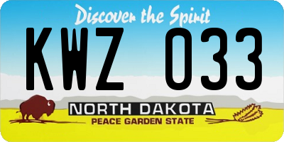 ND license plate KWZ033