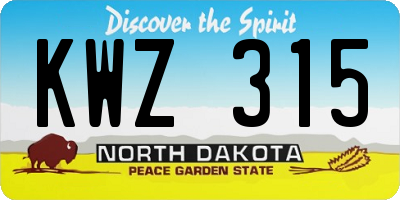 ND license plate KWZ315