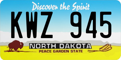 ND license plate KWZ945