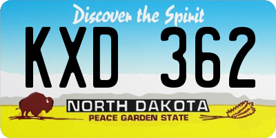 ND license plate KXD362