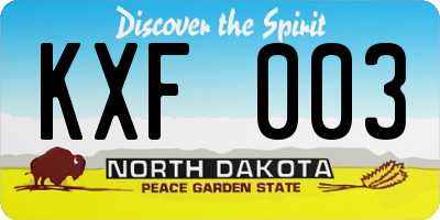 ND license plate KXF003