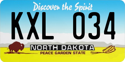 ND license plate KXL034