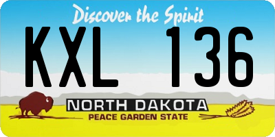 ND license plate KXL136