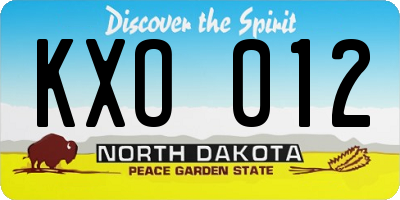 ND license plate KXO012
